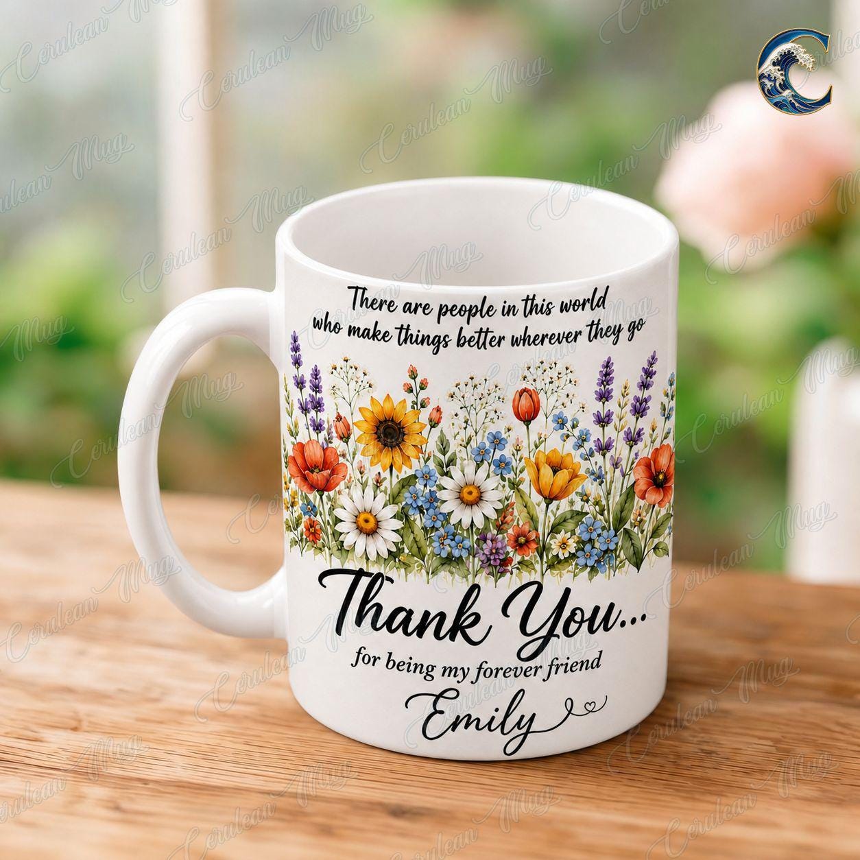 Personalized Forever Friend Mug, Wildflower Forever Friend Coffee Mug, Thank You For Being Mug, Custom Name Floral Mug, Friendship Day Gift