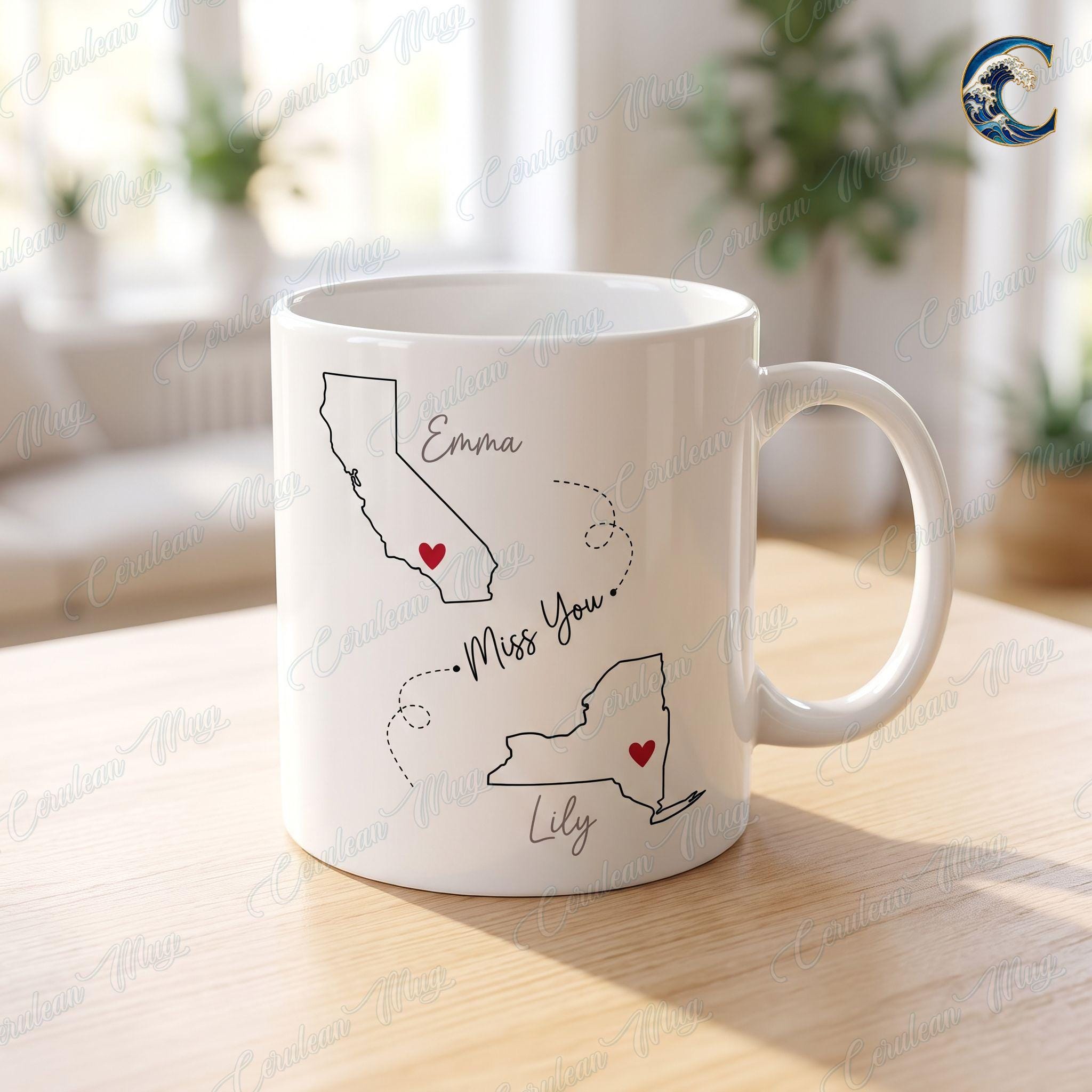 Personalized Long Distance Friendship Mug, Custom State Map Coffee Mug, Miss You Mug, Best Friend Mug, Friendship Map Gift