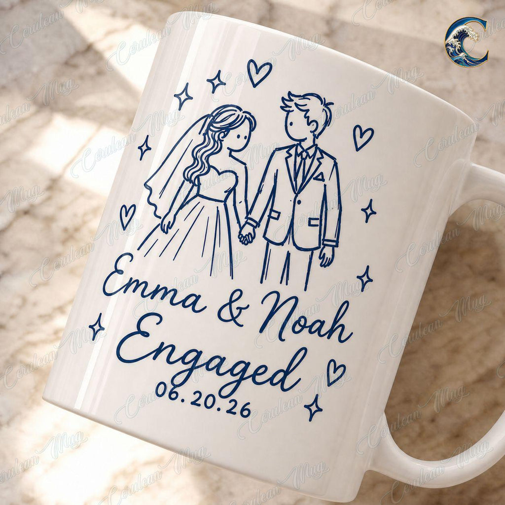 Personalized Wedding Engaged Mug, Custom Couple Coffee Mug, Married Couple Mug, Wedding Date Name Mug, Engagement Party Gift