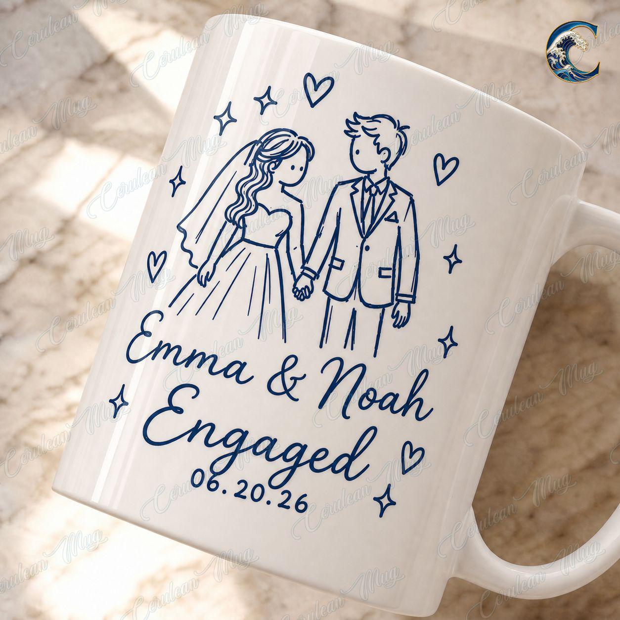 Personalized Wedding Engaged Mug, Custom Couple Coffee Mug, Married Couple Mug, Wedding Date Name Mug, Engagement Party Gift