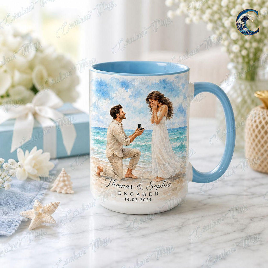 Personalized Proposal Mug, Custom Photo Coffee Mug, He Asked She Said Yes Mug, Beach Proposal Couple Mug, Engagement Gift