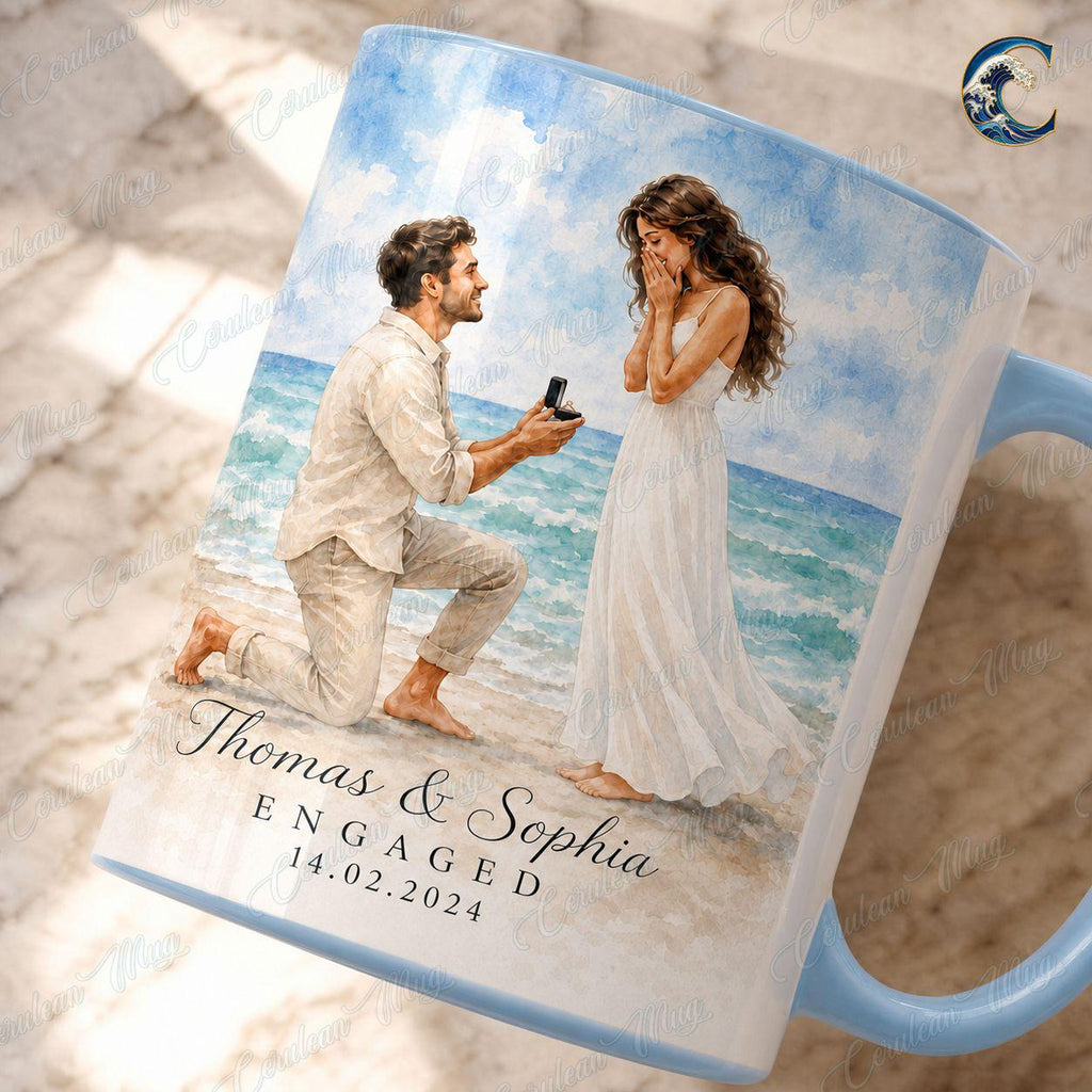 Personalized Proposal Mug, Custom Photo Coffee Mug, He Asked She Said Yes Mug, Beach Proposal Couple Mug, Engagement Gift
