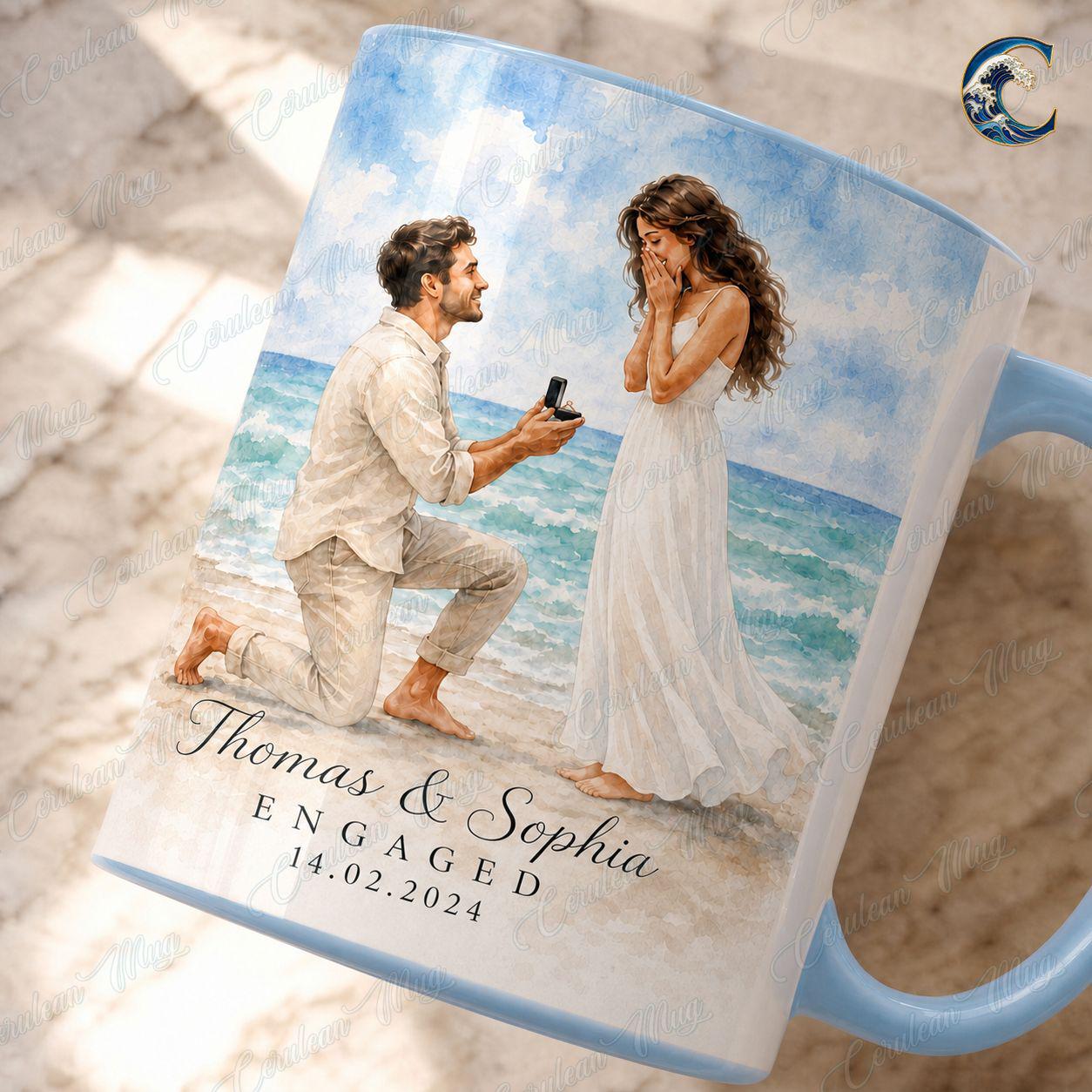 Personalized Proposal Mug, Custom Photo Coffee Mug, He Asked She Said Yes Mug, Beach Proposal Couple Mug, Engagement Gift