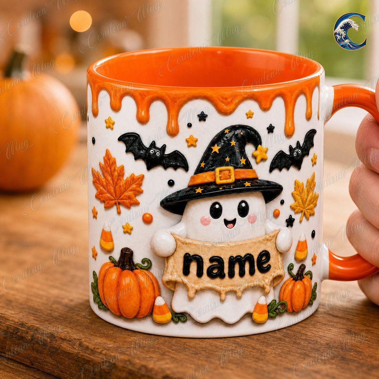 Personalized Halloween Ghost Mug, Custom Name Coffee Mug, Cute Witch Ghost Mug, Witch Hat Pumpkin Candy Mug, Halloween Party Gift