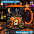 Personalized Halloween Mug, Custom Name Coffee Mug, Pumpkin House Night Mug, Black Cat Ghost Moon Mug, Spooky Season Gift