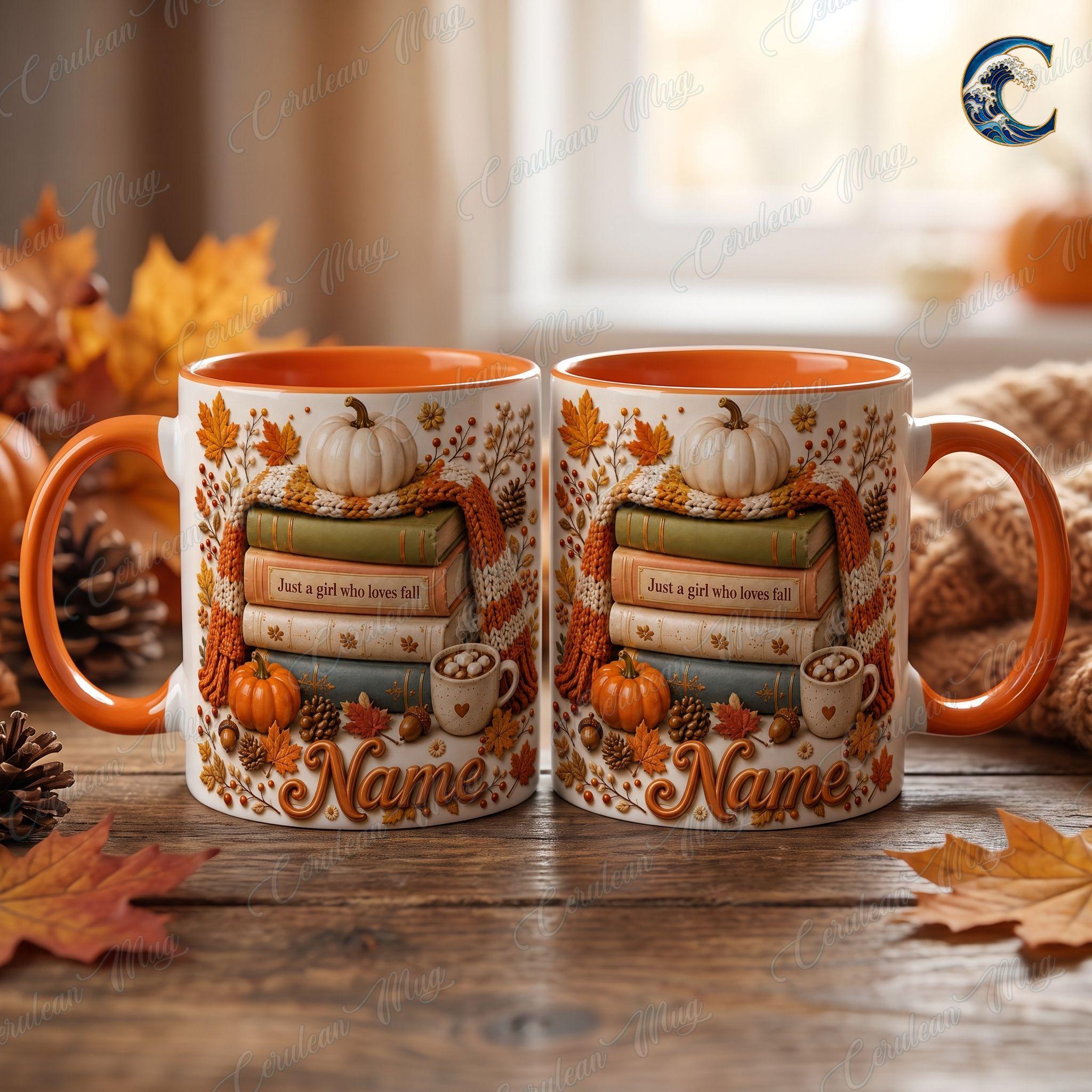 Personalized Fall Books Mug, Autumn Book Coffee Mug, Just A Girl Who Loves Fall Mug, Cozy Autumn Reading Mug, Book Lover Gift