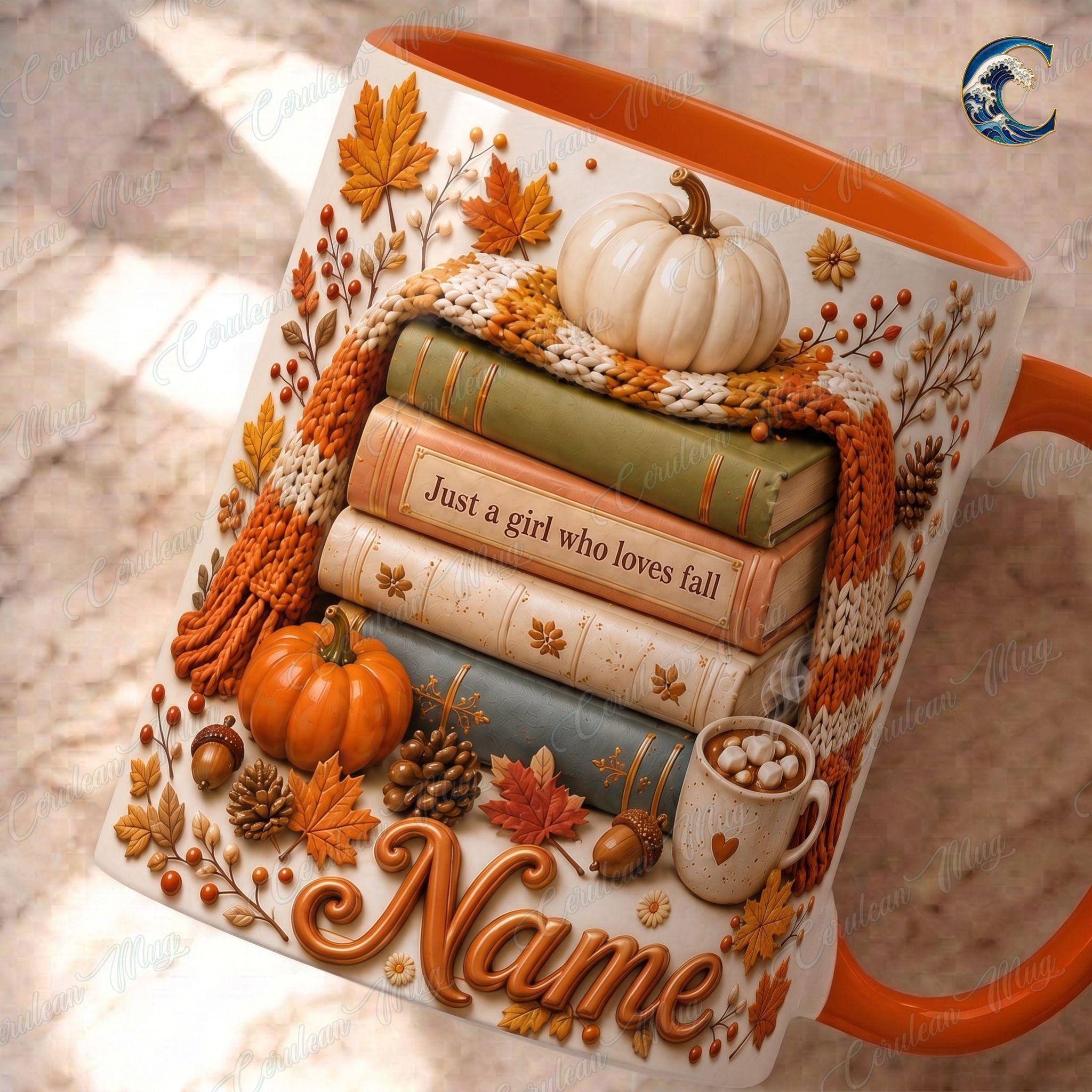 Personalized Fall Books Mug, Autumn Book Coffee Mug, Just A Girl Who Loves Fall Mug, Cozy Autumn Reading Mug, Book Lover Gift
