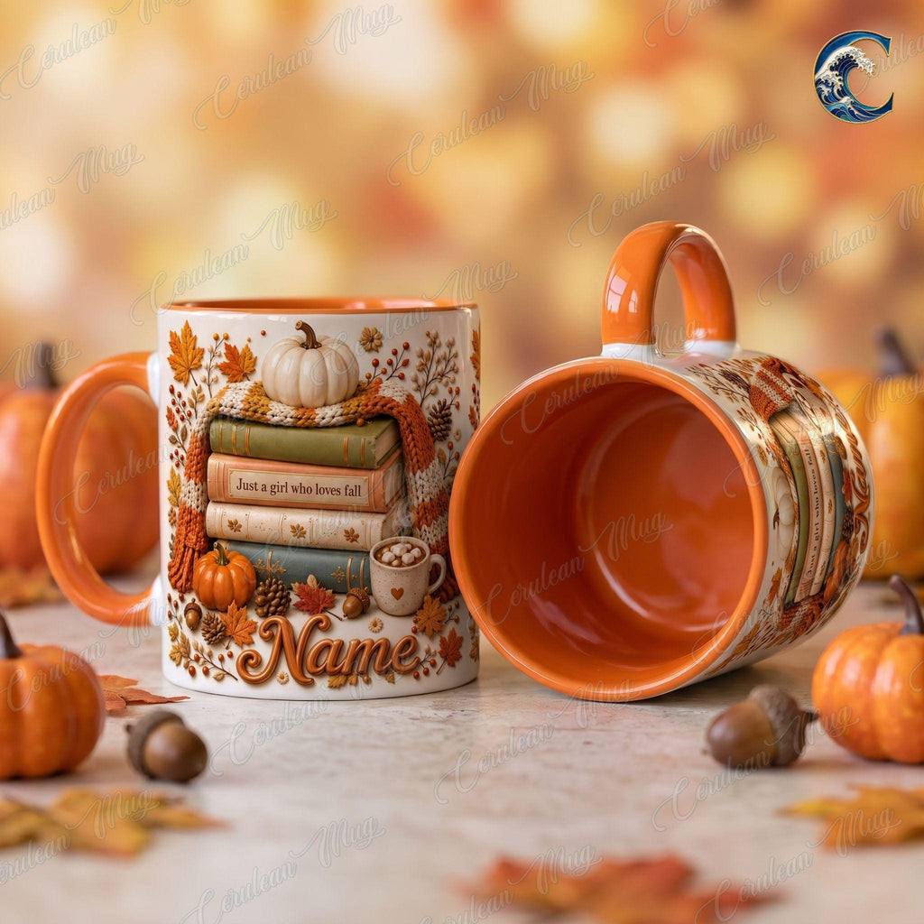 Personalized Fall Books Mug, Autumn Book Coffee Mug, Just A Girl Who Loves Fall Mug, Cozy Autumn Reading Mug, Book Lover Gift