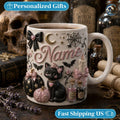 Personalized Witchy Cat Mug, Black Cat Potion Coffee Mug, Pink Gothic Halloween Mug, Pink Pumpkin Mug, Halloween Cat Gift