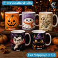 Personalized Halloween Kids Mug, Custom Name Coffee Mug, Pumpkin Ghost Mummy Mug, Vampire Black Cat Mug, Trick or Treat Gift