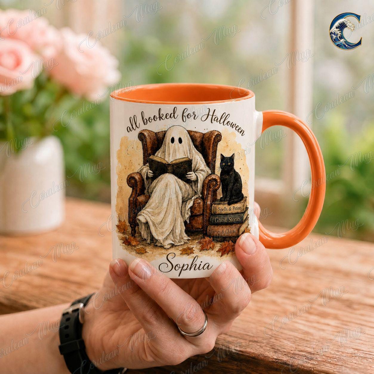 Personalized Ghost Book Mug, Booked Halloween Coffee Mug, Cozy Armchair Mug, Halloween Reading Ghost Mug, Spooky Books Gift