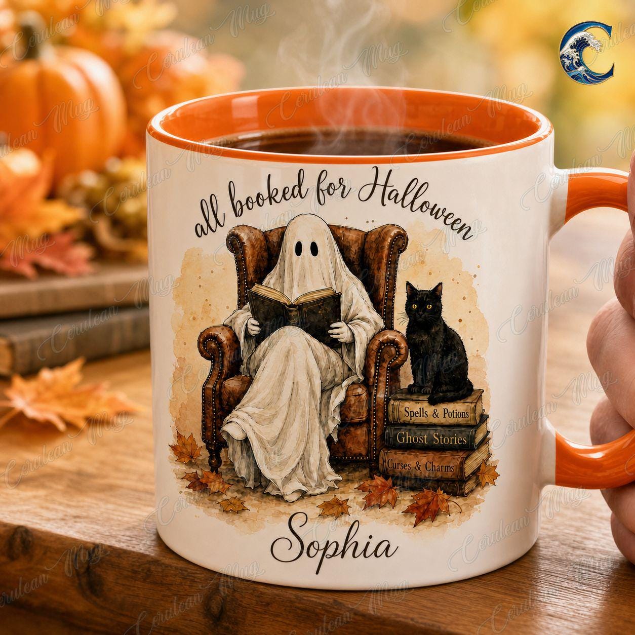 Personalized Ghost Book Mug, Booked Halloween Coffee Mug, Cozy Armchair Mug, Halloween Reading Ghost Mug, Spooky Books Gift