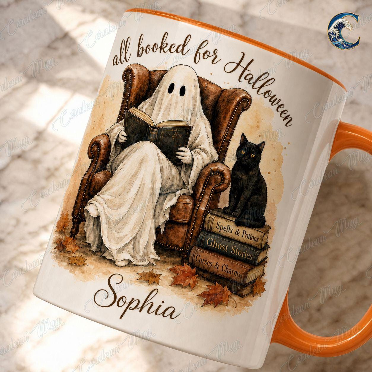 Personalized Ghost Book Mug, Booked Halloween Coffee Mug, Cozy Armchair Mug, Halloween Reading Ghost Mug, Spooky Books Gift