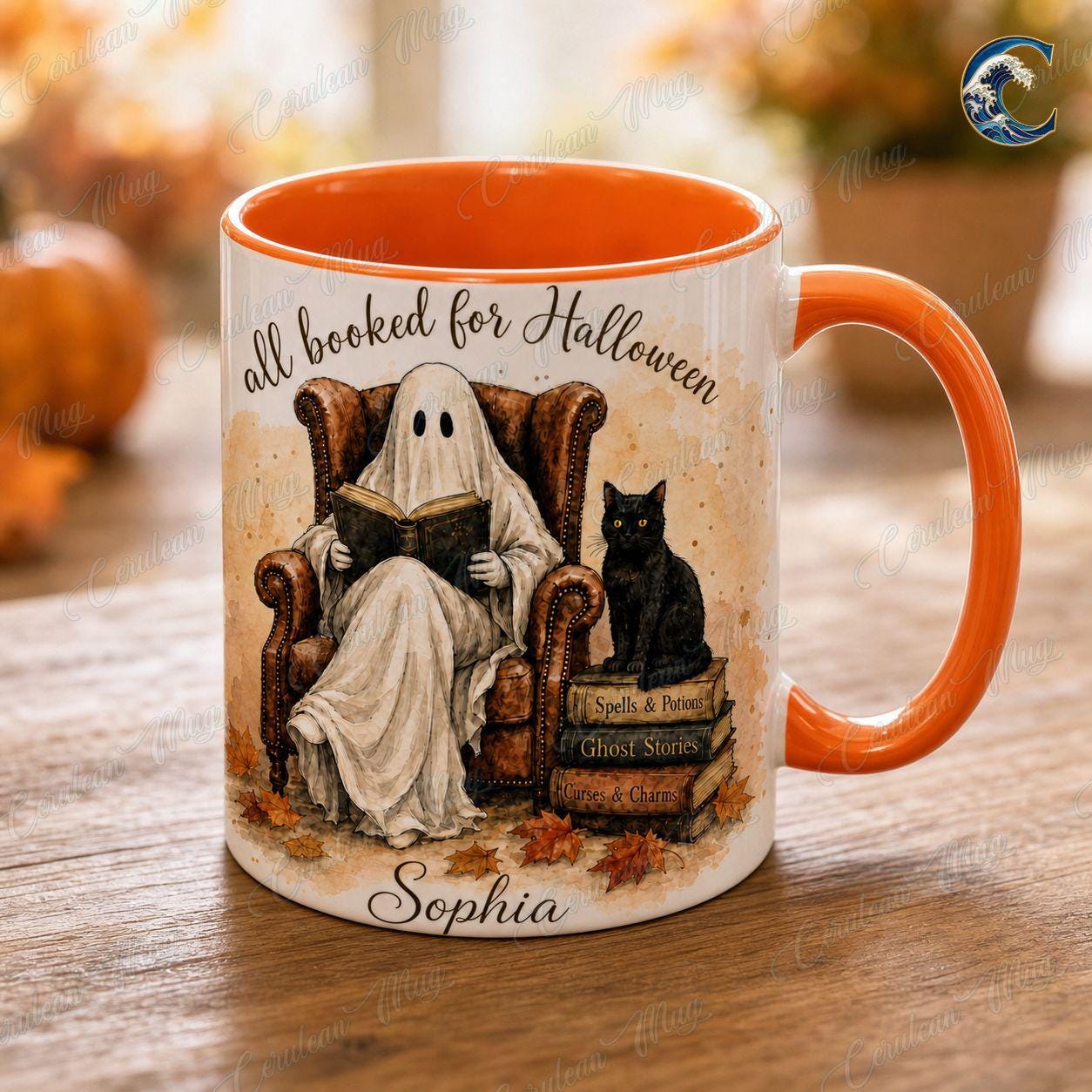 Personalized Ghost Book Mug, Booked Halloween Coffee Mug, Cozy Armchair Mug, Halloween Reading Ghost Mug, Spooky Books Gift