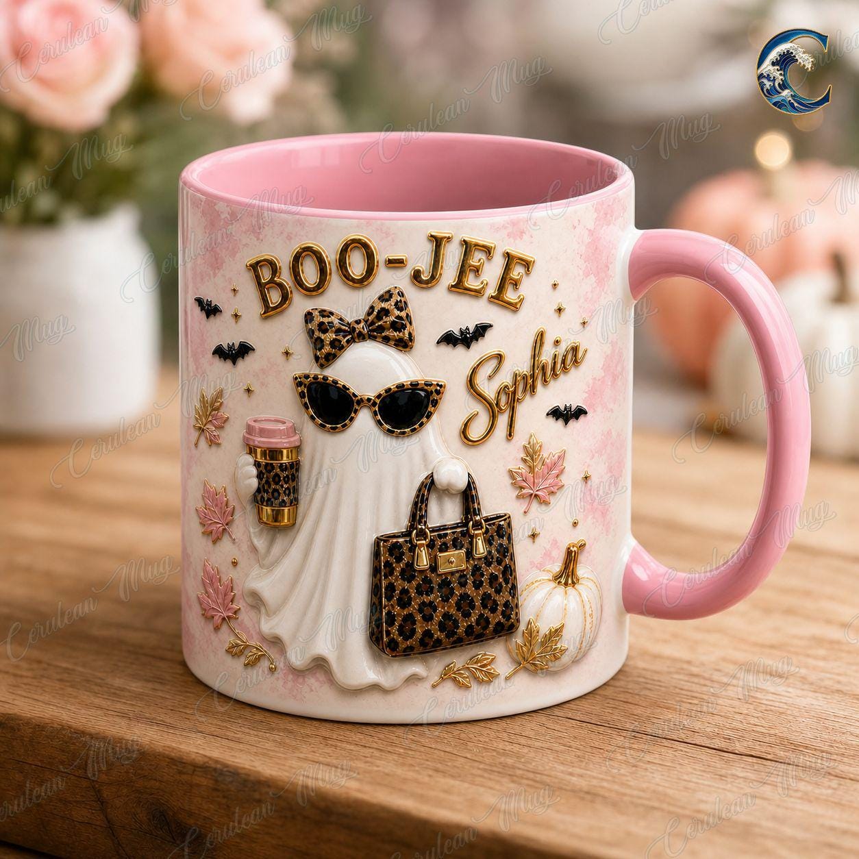 Personalized Boo Jee Mug, Leopard Ghost Coffee Mug, Boujee Halloween Mug, Custom Name Leopard  Mug, Trendy Boujee Fall Gift