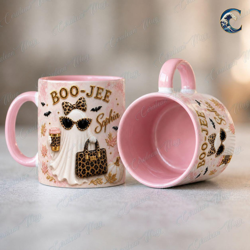 Personalized Boo Jee Mug, Leopard Ghost Coffee Mug, Boujee Halloween Mug, Custom Name Leopard  Mug, Trendy Boujee Fall Gift
