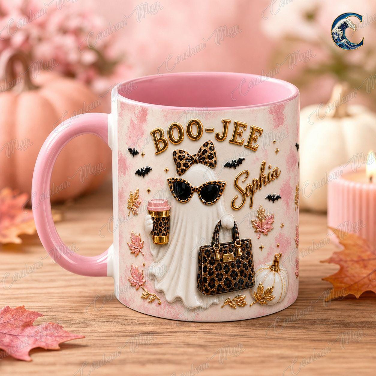 Personalized Boo Jee Mug, Leopard Ghost Coffee Mug, Boujee Halloween Mug, Custom Name Leopard  Mug, Trendy Boujee Fall Gift