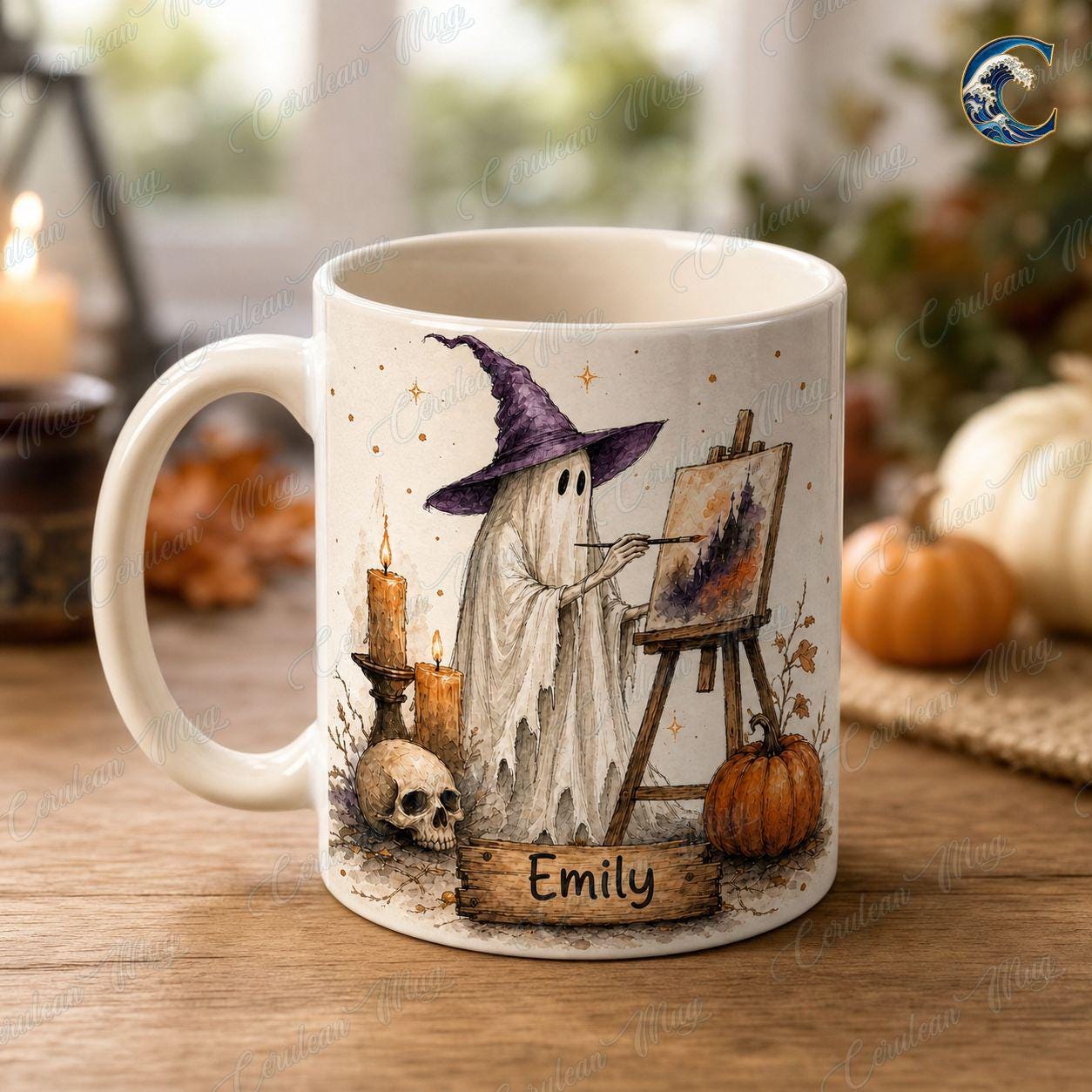 Personalized Ghost Activities Mug, Cute Ghost Set Coffee Mug, Halloween Booked Mug, Custom Name Witch Mug, Spooky Autumn Gift