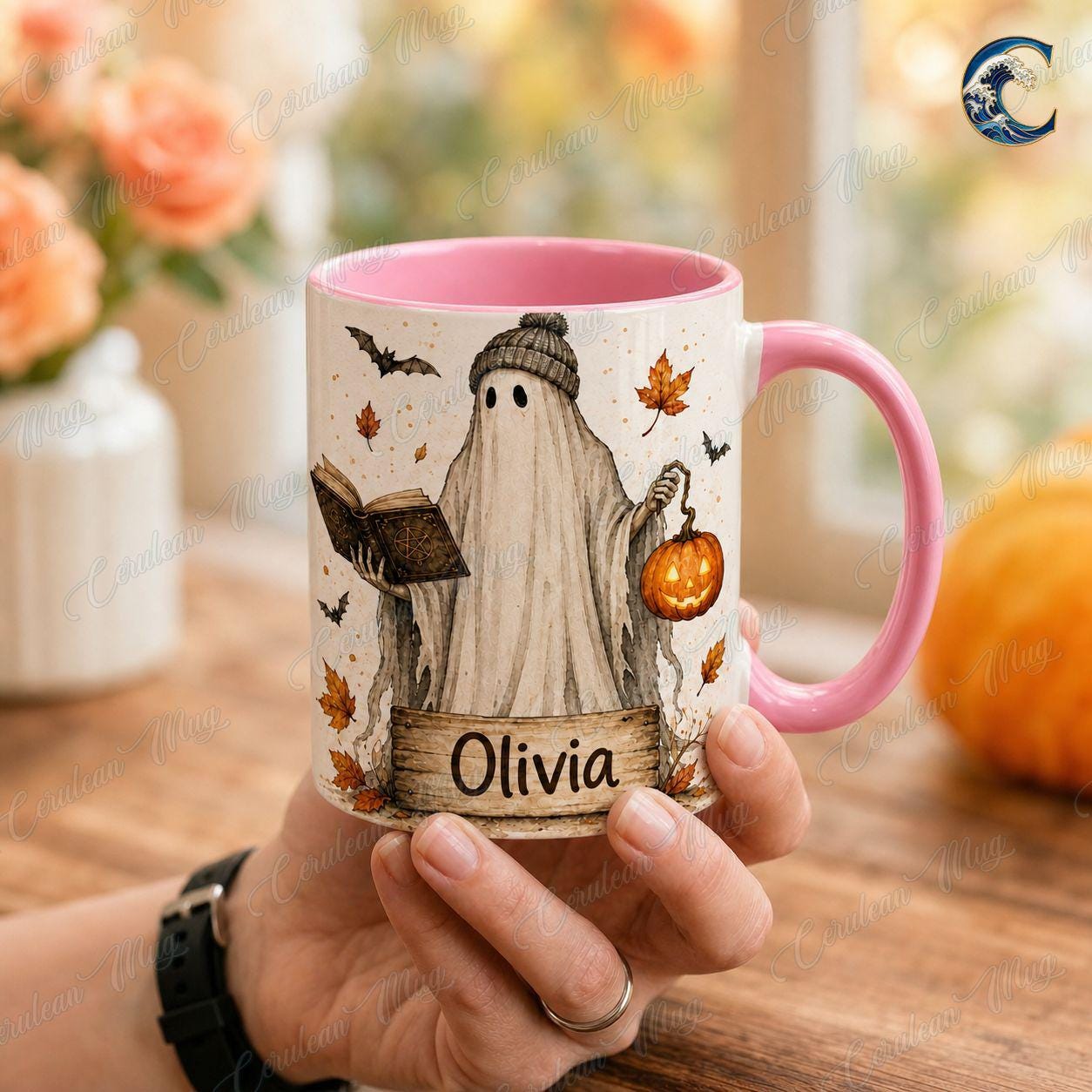 Personalized Ghost Activities Mug, Cute Ghost Set Coffee Mug, Halloween Booked Mug, Custom Name Witch Mug, Spooky Autumn Gift