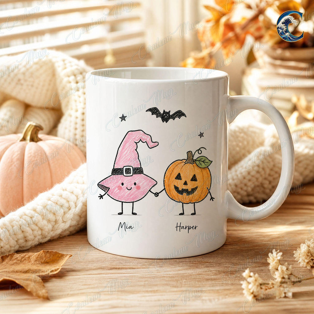 Personalized Halloween Kids Mug, Best Friend Coffee Mug, Pumpkin Ghost Squad Mug, Trick or Treat Mug, Halloween Party Gift