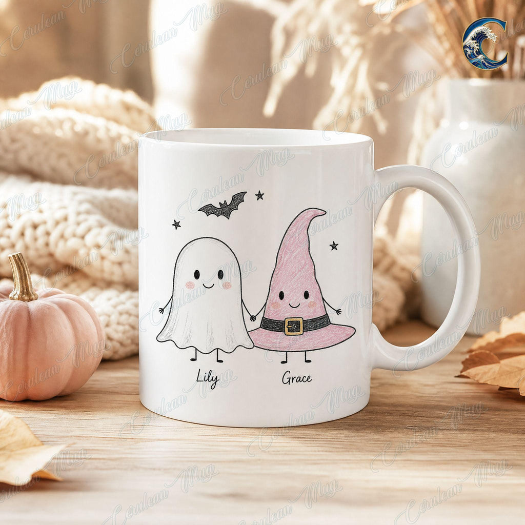 Personalized Halloween Kids Mug, Best Friend Coffee Mug, Pumpkin Ghost Squad Mug, Trick or Treat Mug, Halloween Party Gift
