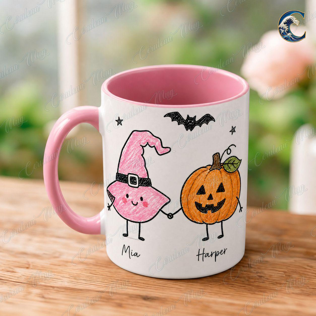 Personalized Halloween Kids Mug, Best Friend Coffee Mug, Pumpkin Ghost Squad Mug, Trick or Treat Mug, Halloween Party Gift