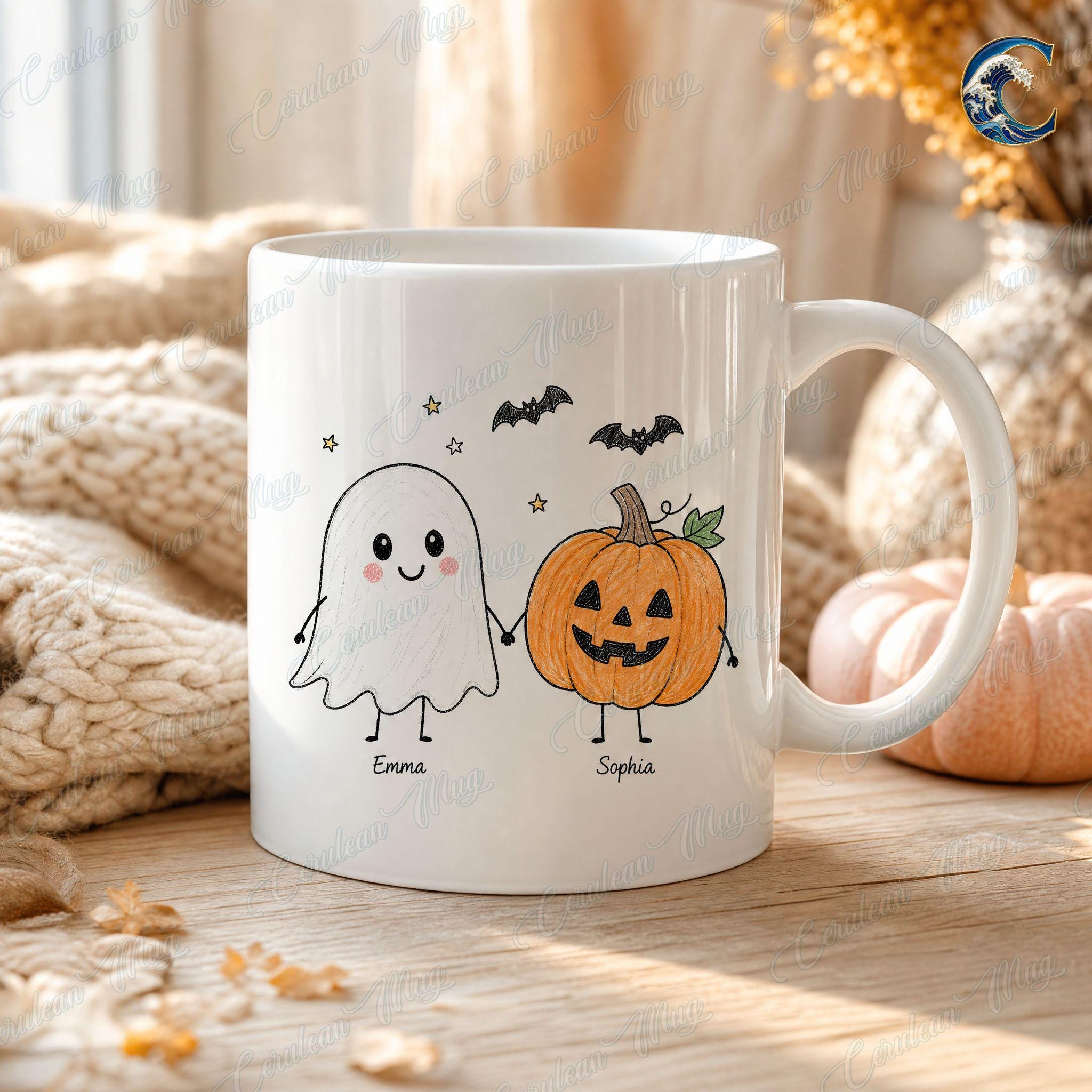 Personalized Halloween Kids Mug, Best Friend Coffee Mug, Pumpkin Ghost Squad Mug, Trick or Treat Mug, Halloween Party Gift