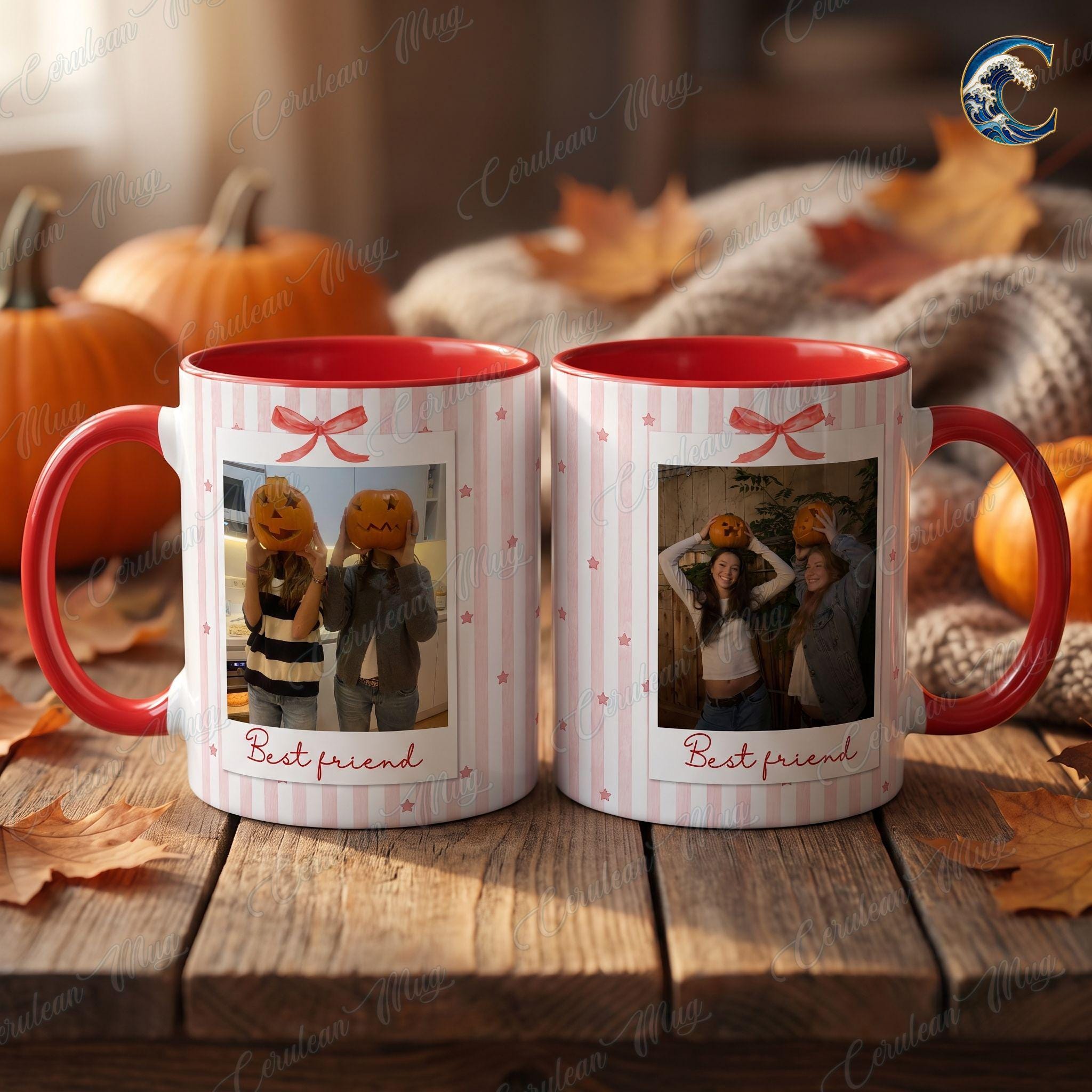Personalized Photo Bestie Mug, Custom Picture Coffee Mug, Halloween Polaroid Photo Mug, Forever Friends Photo Mug, Best Friend Gift