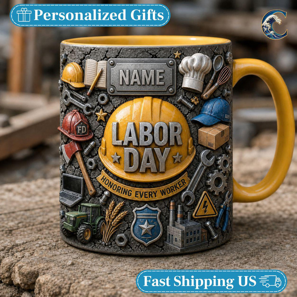 Personalized Labor Day Mug, Custom Name Honoring Workers Coffee Mug, Essential Workers Mug, Blue Collar Worker Mug, Labor Day Gift
