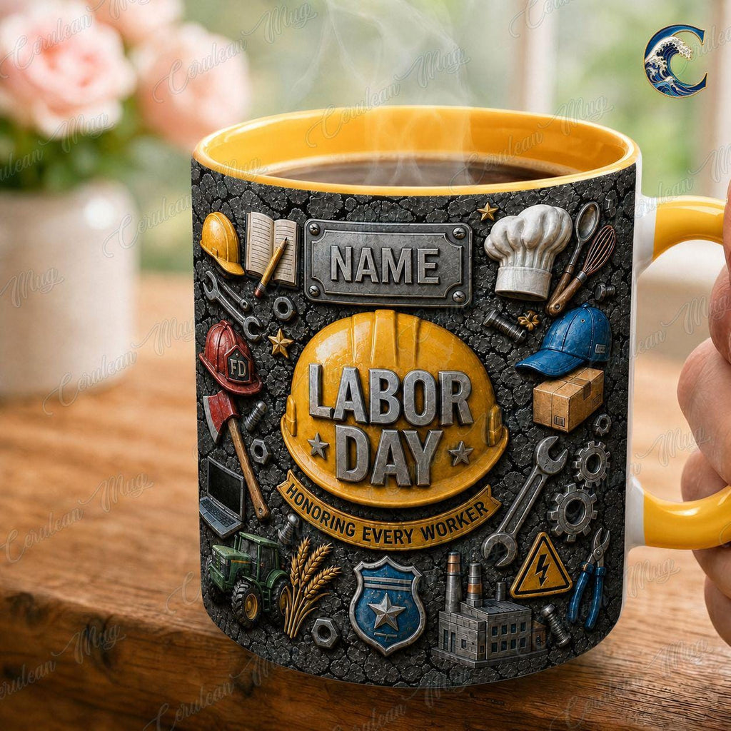 Personalized Labor Day Mug, Custom Name Honoring Workers Coffee Mug, Essential Workers Mug, Blue Collar Worker Mug, Labor Day Gift
