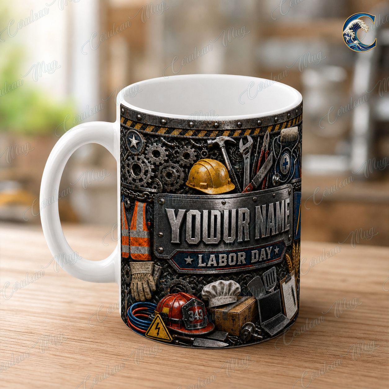 Custom Name Industrial Worker Mug, Multi Trade Labor Day Coffee Mug, Construction Helmet Mug, Professional Tools Mug, Honoring Workers Gift