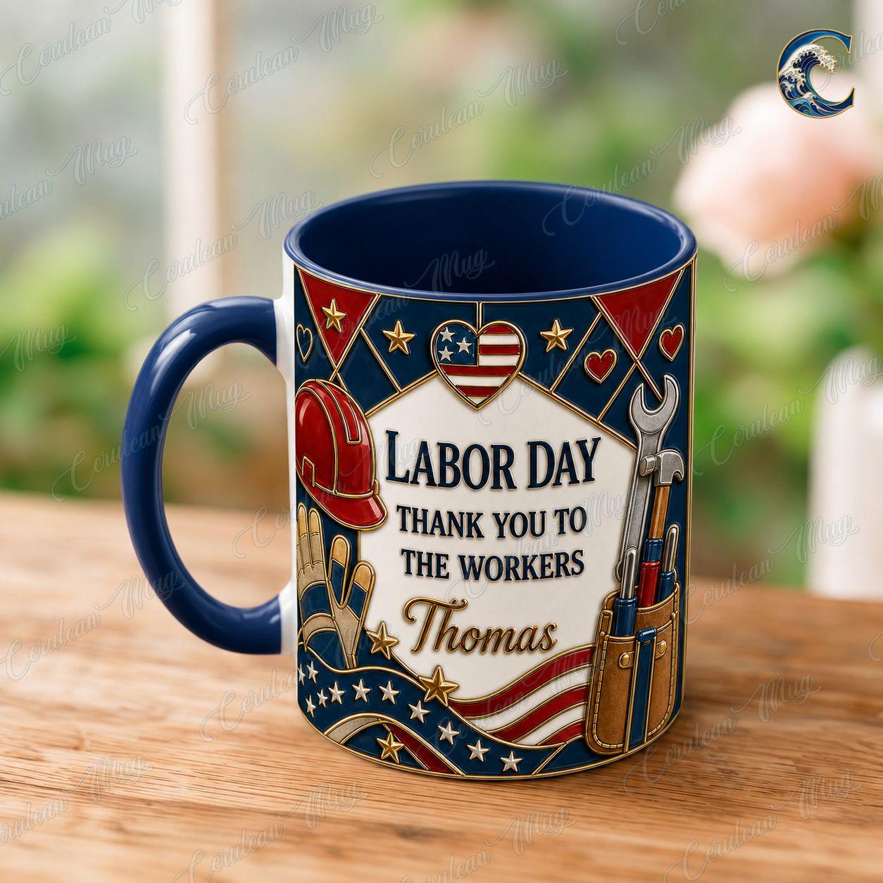 Personalized Name Workers Mug, Labor Day Thank You Workers Coffee Mug, Patriotic American Mug, Patriotic Wrench Mug, Hero Gift