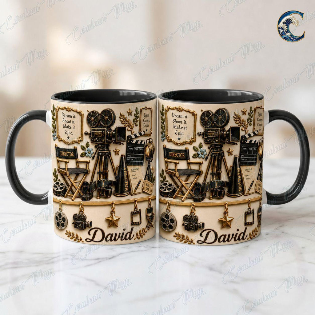 Personalize Film Director Movie Mug, Filmmaker Camera Coffee Mug, Cinema Production Mug, Director Chair Mug, Moviemaker Passion Gift