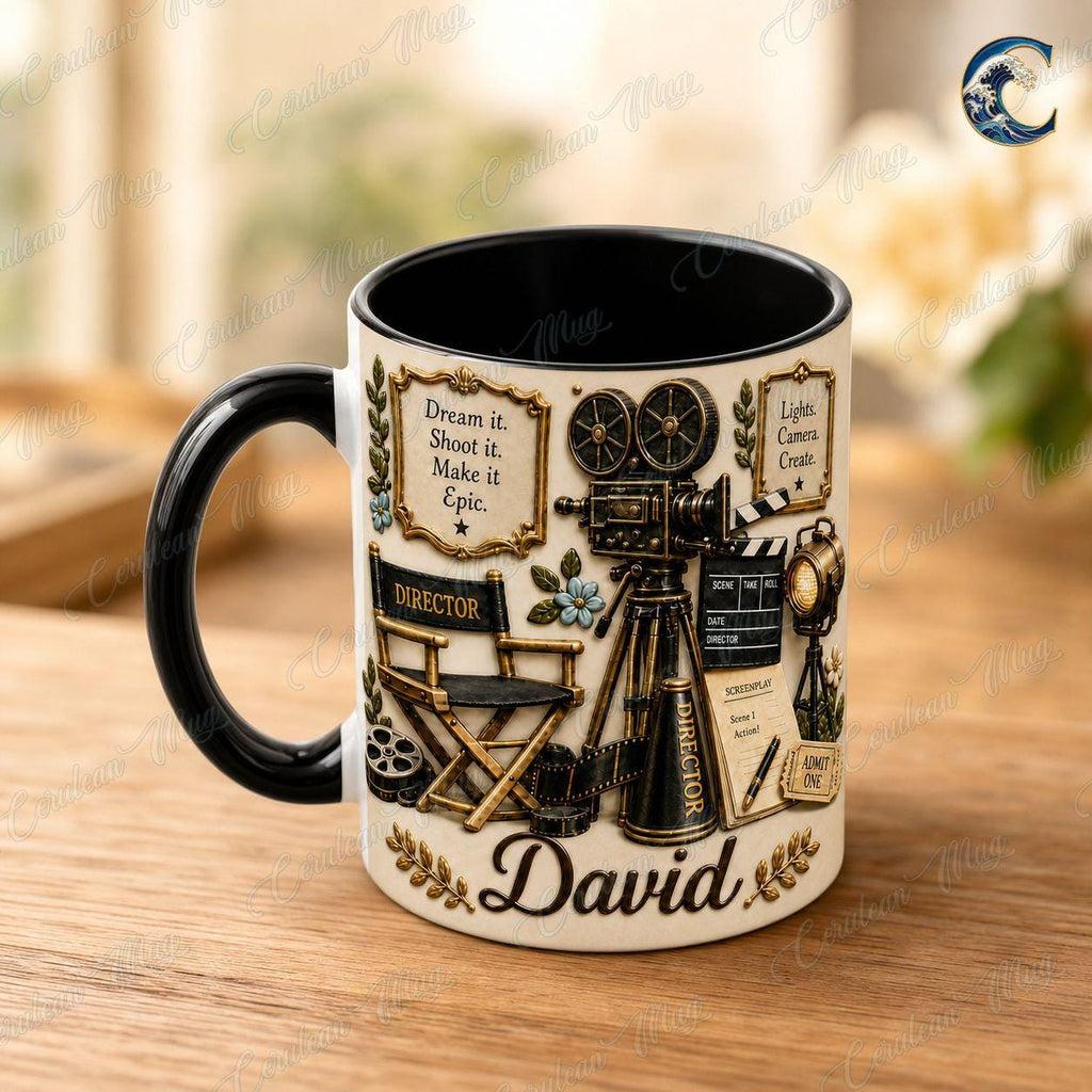 Personalize Film Director Movie Mug, Filmmaker Camera Coffee Mug, Cinema Production Mug, Director Chair Mug, Moviemaker Passion Gift