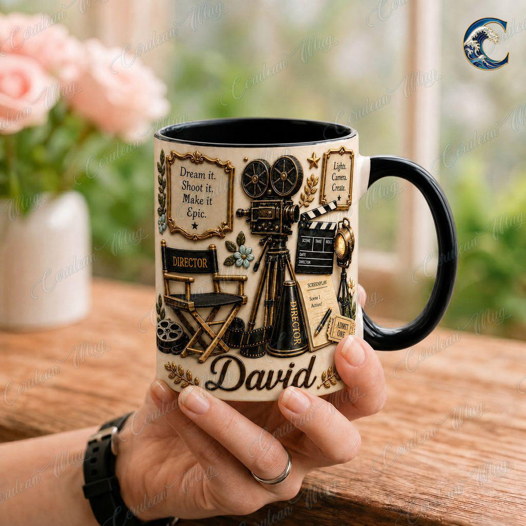 Personalize Film Director Movie Mug, Filmmaker Camera Coffee Mug, Cinema Production Mug, Director Chair Mug, Moviemaker Passion Gift